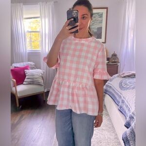 La Roque Gingham Peplum Ruffle Top